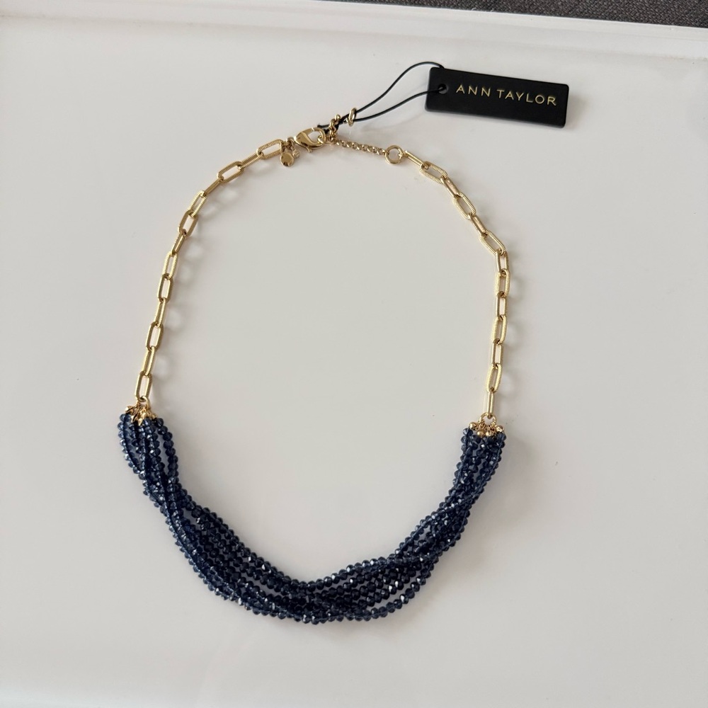 Ann Taylor Gold and Navy Beaded Necklace